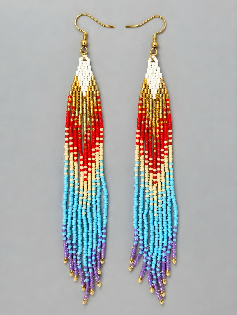 Dainty Ombre Beaded Earrings Boho Fringe Handmade Jewelry